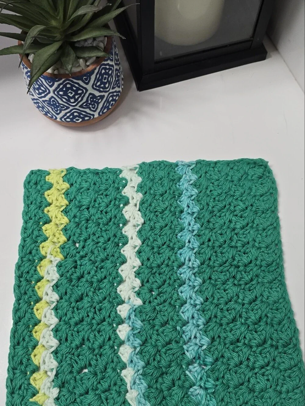 Handcrafted Crochet Dishcloth Set 8x8 Eco-Friendly Cotton Tropical Green Palette